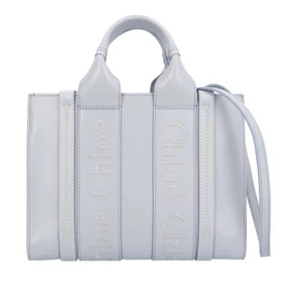 Chloe Tote Woody Shoulder Bag Calfskin Blue